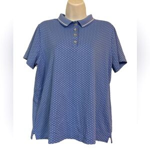 Lands' End Blue and White Polka Dot Polo Shirt